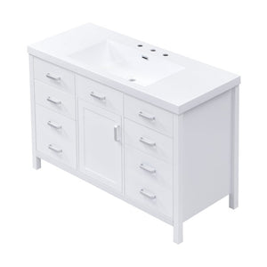 English Elm Video 47 Inch Freestanding Bathroom Vanity with Resin Sink Six Soft Close Drawers White MDF N759S459613K