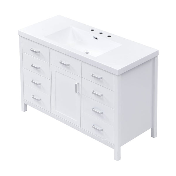 English Elm Video 47 Inch Freestanding Bathroom Vanity with Resin Sink Six Soft Close Drawers White MDF N759S459613K