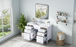 English Elm Video 47 Inch Freestanding Bathroom Vanity with Resin Sink Six Soft Close Drawers White MDF N759S459613K