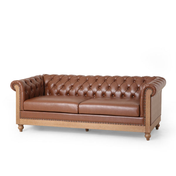 English Elm 3-seat Upholstered Sofa with Warm Wood Legs for Contemporary Living Rooms N760P215168D