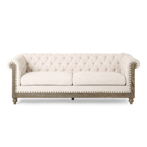English Elm 3-seat Tufted Beige Sofa with Rivet Detail and Solid Wood Legs for Living Rooms N760P215168E