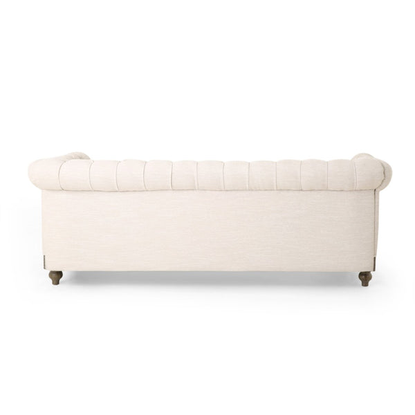 English Elm 3-seat Tufted Beige Sofa with Rivet Detail and Solid Wood Legs for Living Rooms N760P215168E