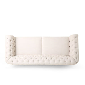 English Elm 3-seat Tufted Beige Sofa with Rivet Detail and Solid Wood Legs for Living Rooms N760P215168E