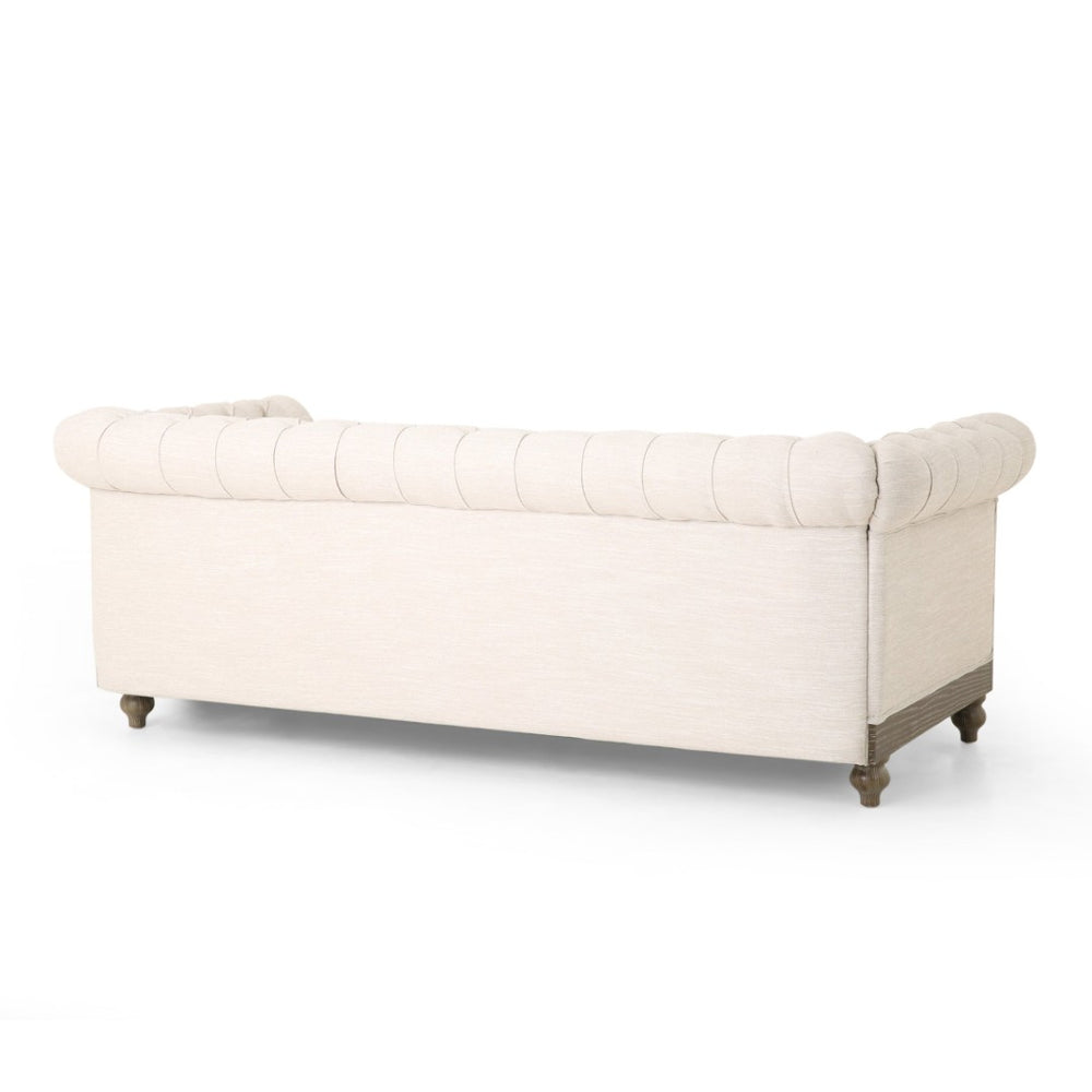 English Elm 3-seat Tufted Beige Sofa with Rivet Detail and Solid Wood Legs for Living Rooms Beige - B N760P215171A