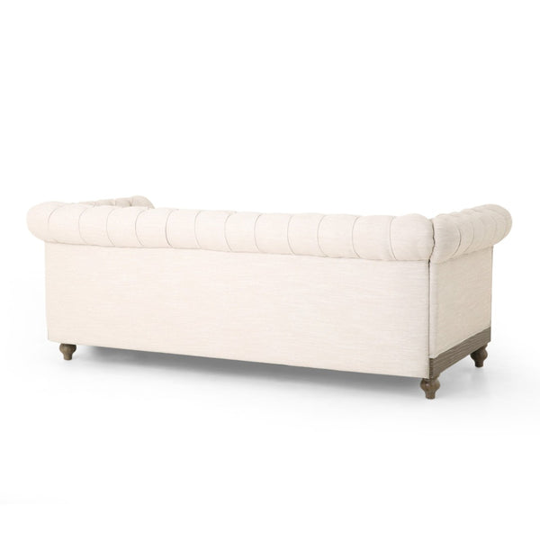 English Elm 3-seat Tufted Beige Sofa with Rivet Detail and Solid Wood Legs for Living Rooms Beige - B N760P215171A