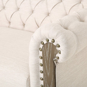 English Elm 3-seat Tufted Beige Sofa with Rivet Detail and Solid Wood Legs for Living Rooms Beige - B N760P215171A