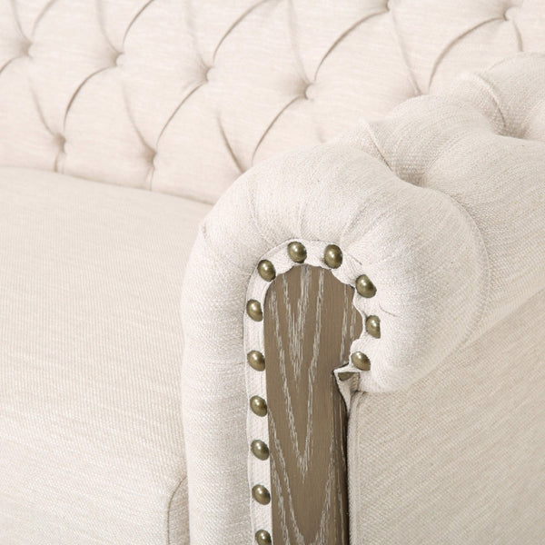 English Elm 3-seat Tufted Beige Sofa with Rivet Detail and Solid Wood Legs for Living Rooms Beige - B N760P215171A