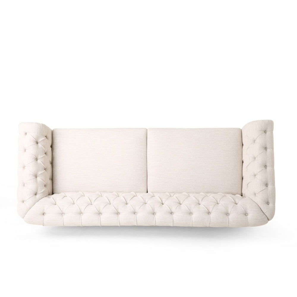 English Elm 3-seat Tufted Beige Sofa with Rivet Detail and Solid Wood Legs for Living Rooms Beige - B N760P215171A