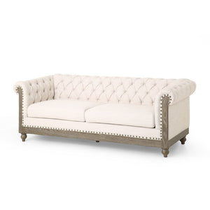 English Elm 3-seat Tufted Beige Sofa with Rivet Detail and Solid Wood Legs for Living Rooms Beige - B N760P215171A