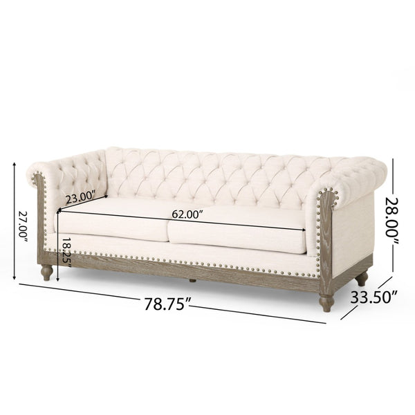 English Elm 3-seat Tufted Beige Sofa with Rivet Detail and Solid Wood Legs for Living Rooms Beige - B N760P215171A