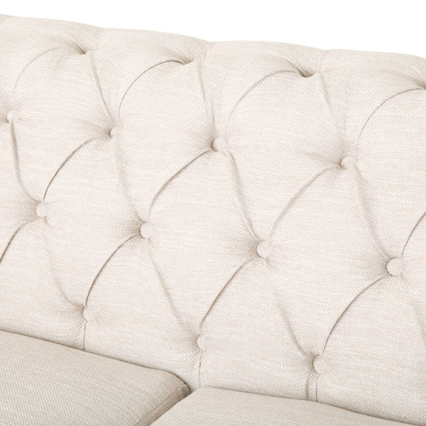 English Elm 3-seat Tufted Beige Sofa with Rivet Detail and Solid Wood Legs for Living Rooms Beige - B N760P215171A