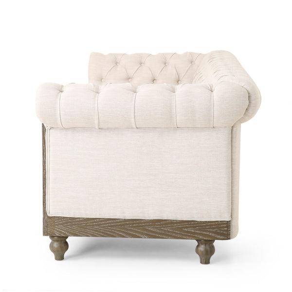English Elm 3-seat Tufted Beige Sofa with Rivet Detail and Solid Wood Legs for Living Rooms Beige - B N760P215171A