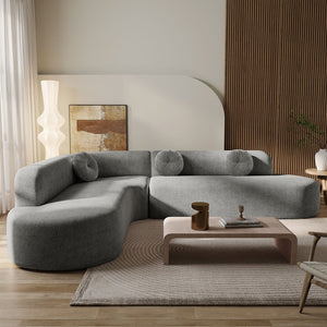 English Elm Mirod 122 Inch Curved Sectional Sofa Plush Fabric Seating with Round Accent Cushions N760P246876E
