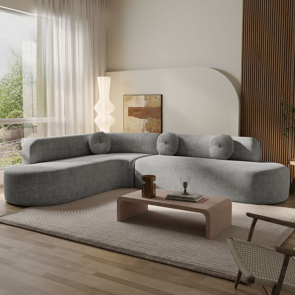 English Elm Mirod 122 Inch Curved Sectional Sofa Plush Fabric Seating with Round Accent Cushions N760P246876E