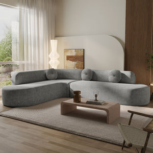 English Elm Mirod 122 Inch Curved Sectional Sofa Plush Fabric Seating with Round Accent Cushions N760P246876E