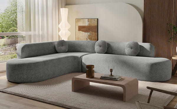 English Elm Mirod 122 Inch Curved Sectional Sofa Plush Fabric Seating with Round Accent Cushions N760P246876E
