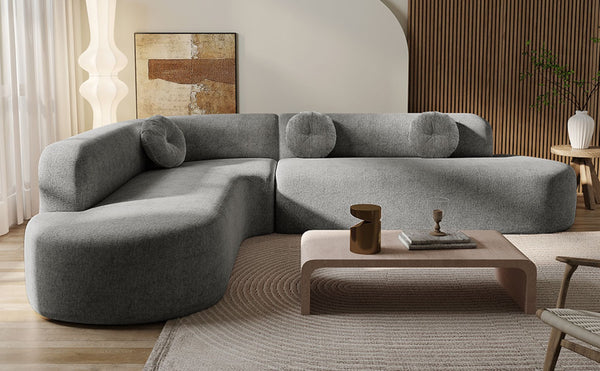 English Elm Mirod 122 Inch Curved Sectional Sofa Plush Fabric Seating with Round Accent Cushions N760P246876E