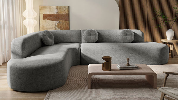 English Elm Mirod 122 Inch Curved Sectional Sofa Plush Fabric Seating with Round Accent Cushions N760P246876E