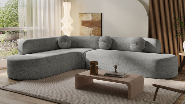 English Elm Mirod 122 Inch Curved Sectional Sofa Plush Fabric Seating with Round Accent Cushions N760P246876E