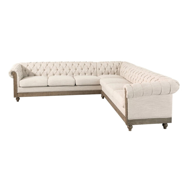 English Elm Mirod Tufted L-shaped Sectional Sofa with Rivet Trim and Solid Wood Legs Retro N760P285760A