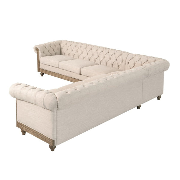 English Elm Mirod Tufted L-shaped Sectional Sofa with Rivet Trim and Solid Wood Legs Retro N760P285760A