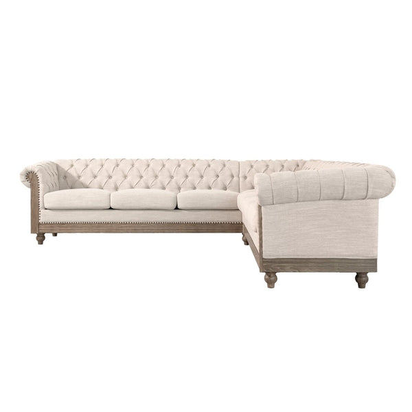 English Elm Mirod Tufted L-shaped Sectional Sofa with Rivet Trim and Solid Wood Legs Retro N760P285760A