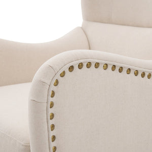 English Elm Modern Wingback Linen Accent Chair Pair with Ash Legs Nailhead Trim Tailored Design N760S0000033B