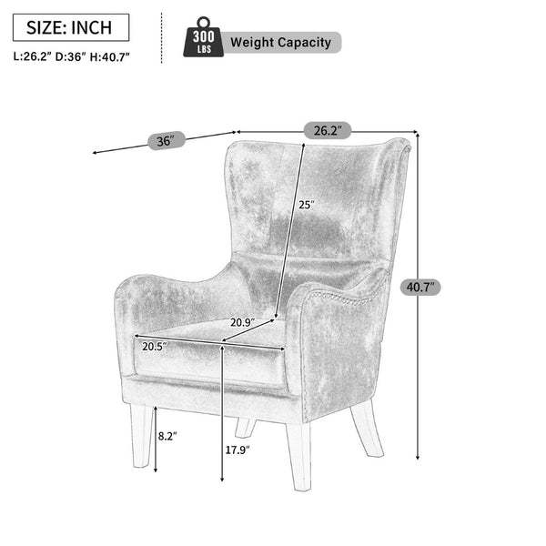 English Elm Modern Wingback Linen Accent Chair Pair with Ash Legs Nailhead Trim Tailored Design N760S0000033B