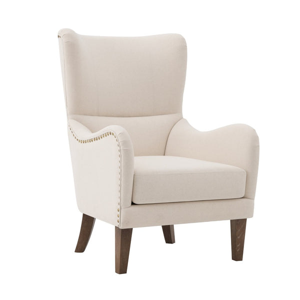 English Elm Modern Wingback Linen Accent Chair Pair with Ash Legs Nailhead Trim Tailored Design N760S0000033B