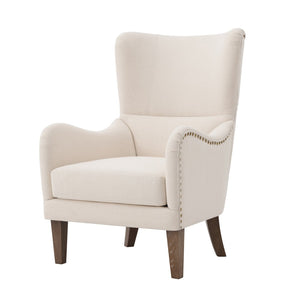 English Elm Modern Wingback Linen Accent Chair Pair with Ash Legs Nailhead Trim Tailored Design N760S0000033B