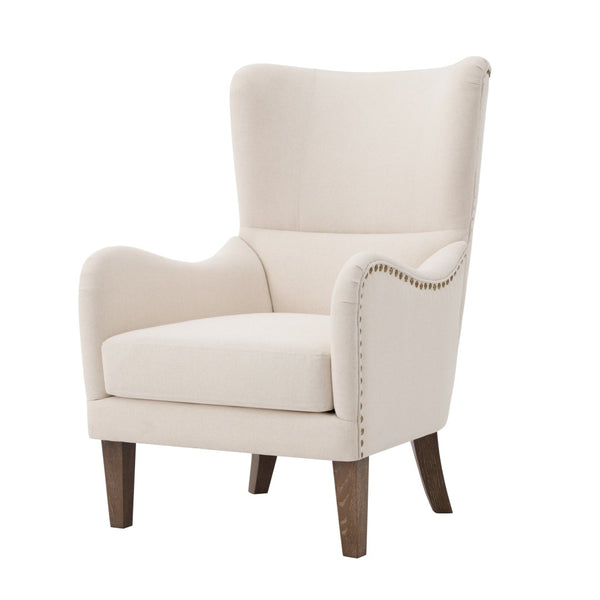 English Elm Modern Wingback Linen Accent Chair Pair with Ash Legs Nailhead Trim Tailored Design N760S0000033B