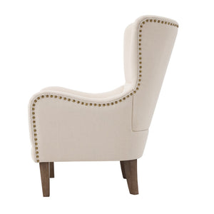 English Elm Modern Wingback Linen Accent Chair Pair with Ash Legs Nailhead Trim Tailored Design N760S0000033B