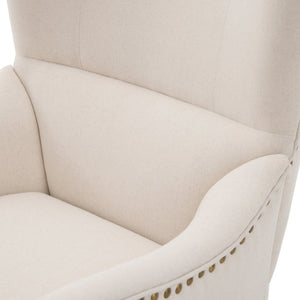 English Elm Modern Wingback Linen Accent Chair Pair with Ash Legs Nailhead Trim Tailored Design N760S0000033B