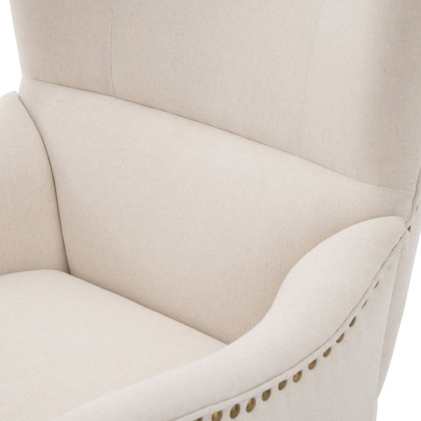 English Elm Modern Wingback Linen Accent Chair Pair with Ash Legs Nailhead Trim Tailored Design N760S0000033B