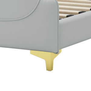 English Elm King Faux Leather Platform Bed Wingback Headboard with Gold Trim Glam Bedroom N761P198540E