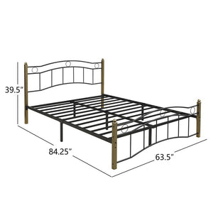 English Elm Queen Iron Platform Bed with Curved Headboard and Footboard for Glam Eclectic Bedrooms Black+Gold Wavy N761P322951B