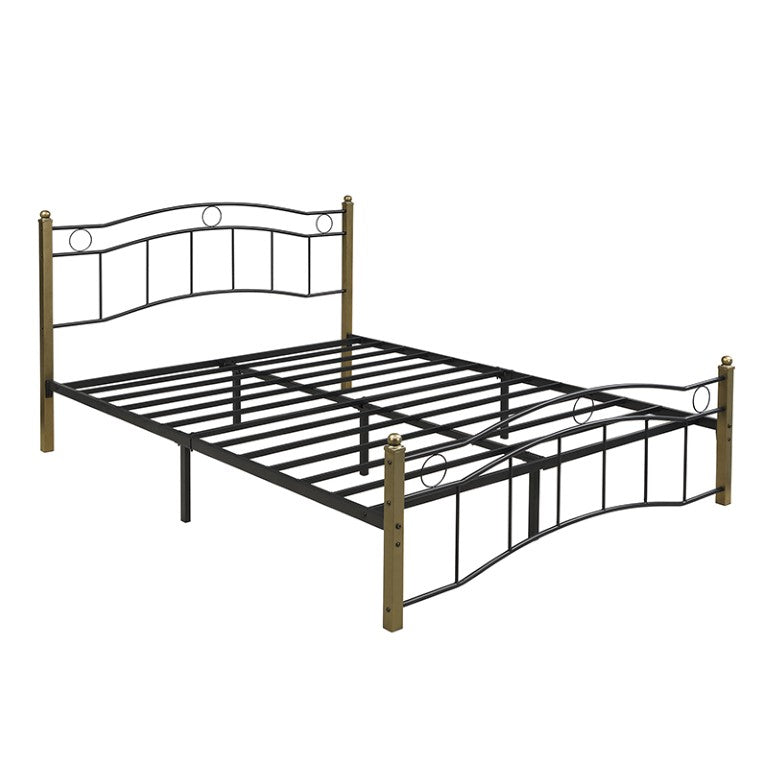 English Elm Queen Iron Platform Bed with Curved Headboard and Footboard for Glam Eclectic Bedrooms Black+Gold Wavy N761P322951B