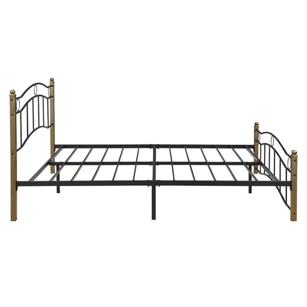 English Elm Queen Iron Platform Bed with Curved Headboard and Footboard for Glam Eclectic Bedrooms Black+Gold Wavy N761P322951B