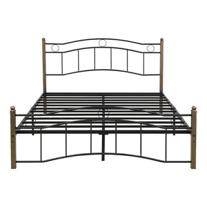 English Elm Queen Iron Platform Bed with Curved Headboard and Footboard for Glam Eclectic Bedrooms Black+Gold Wavy N761P322951B