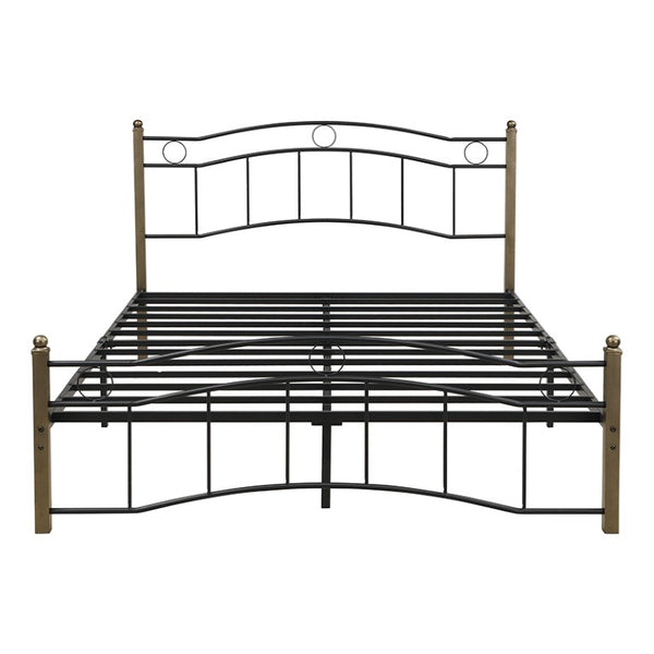 English Elm Queen Iron Platform Bed with Curved Headboard and Footboard for Glam Eclectic Bedrooms Black+Gold Wavy N761P322951B