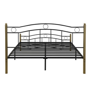 English Elm Queen Iron Platform Bed with Curved Headboard and Footboard for Glam Eclectic Bedrooms Black+Gold Wavy N761P322951B