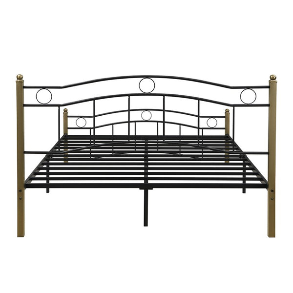 English Elm Queen Iron Platform Bed with Curved Headboard and Footboard for Glam Eclectic Bedrooms Black+Gold Wavy N761P322951B