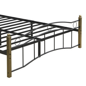 English Elm Queen Iron Platform Bed with Curved Headboard and Footboard for Glam Eclectic Bedrooms Black+Gold Wavy N761P322951B