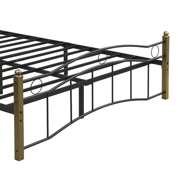 English Elm Queen Iron Platform Bed with Curved Headboard and Footboard for Glam Eclectic Bedrooms Black+Gold Wavy N761P322951B
