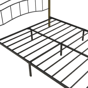 English Elm Queen Iron Platform Bed with Curved Headboard and Footboard for Glam Eclectic Bedrooms Black+Gold Wavy N761P322951B