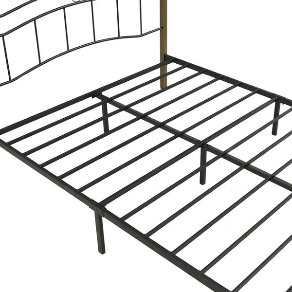 English Elm Queen Iron Platform Bed with Curved Headboard and Footboard for Glam Eclectic Bedrooms Black+Gold Wavy N761P322951B