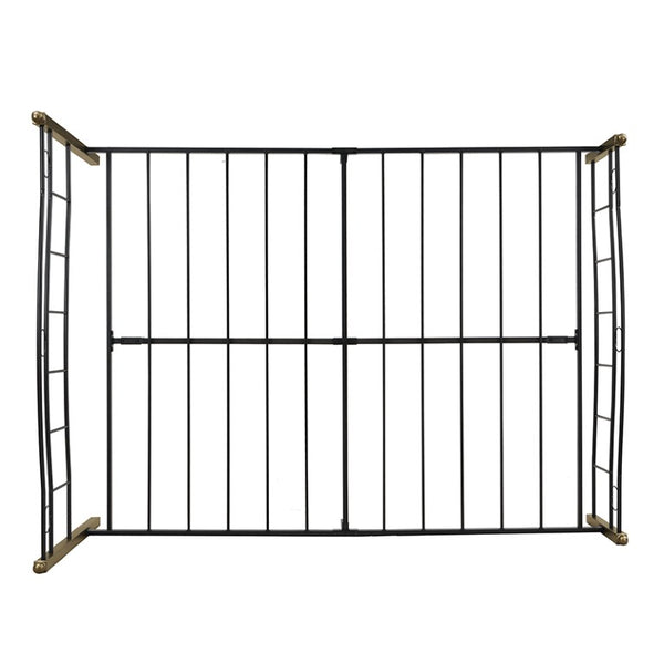 English Elm Queen Iron Platform Bed with Curved Headboard and Footboard for Glam Eclectic Bedrooms Black+Gold Wavy N761P322951B