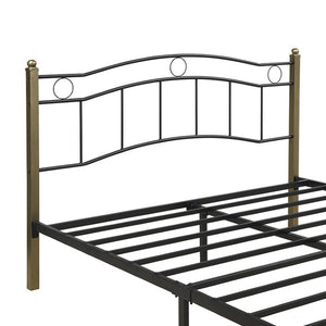English Elm Queen Iron Platform Bed with Curved Headboard and Footboard for Glam Eclectic Bedrooms Black+Gold Wavy N761P322951B