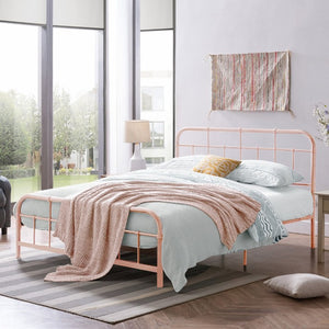 English Elm Queen Iron Platform Bed with Curved Headboard and Footboard for Glam Eclectic Bedrooms Pink Rounded Corner N761P334209H