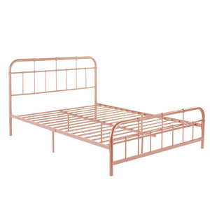 English Elm Queen Iron Platform Bed with Curved Headboard and Footboard for Glam Eclectic Bedrooms Pink Rounded Corner N761P334209H